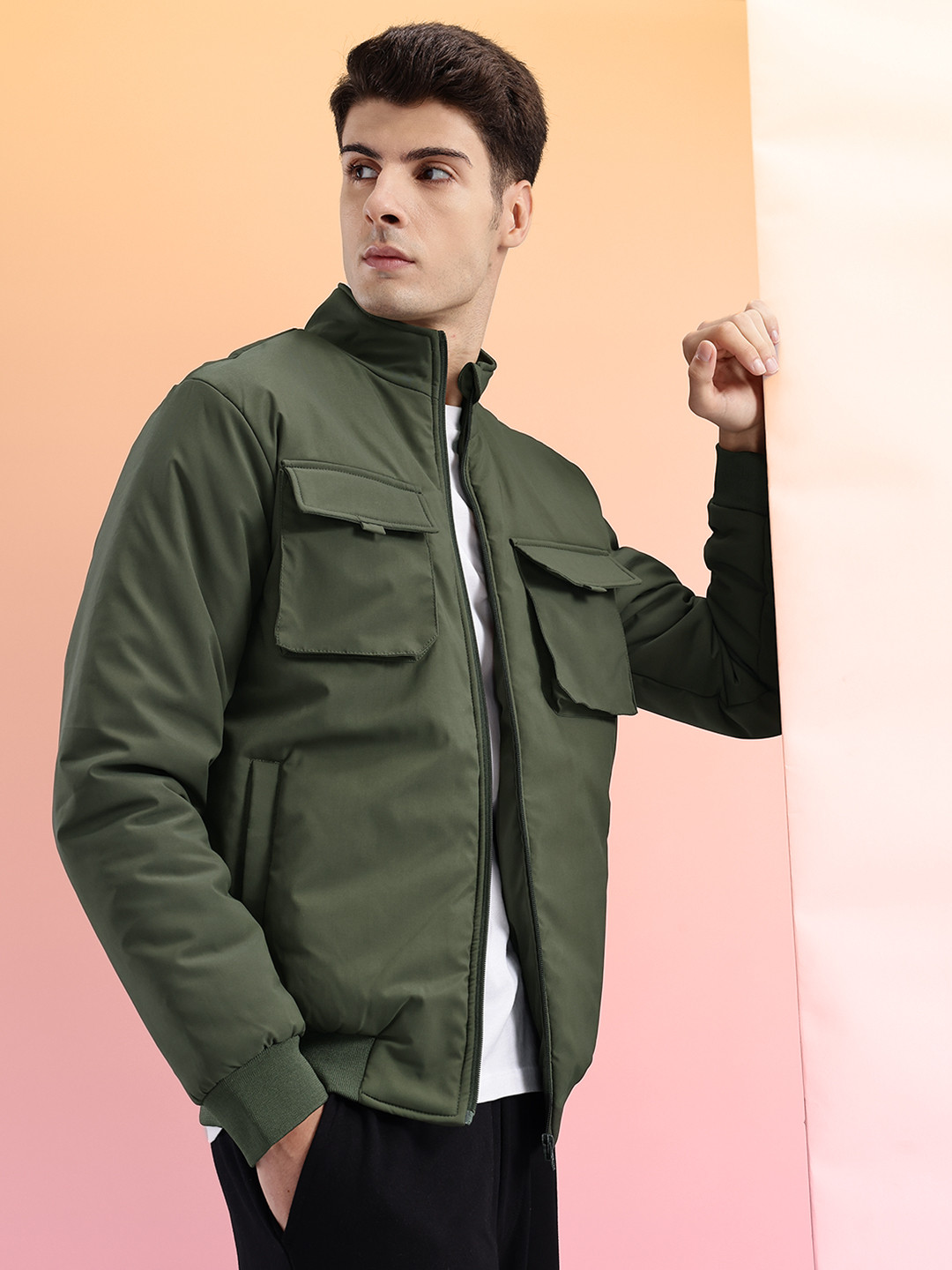 HRX by Hrithik Roshan Pocket Detail Mock Collar Bomber Jacket