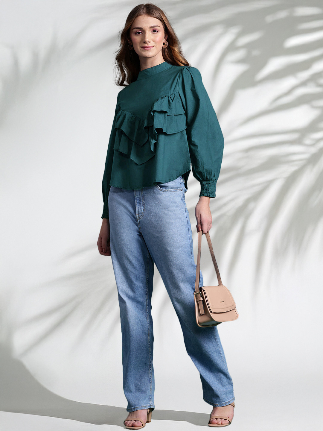 DressBerry Puff Sleeve Ruffled Cotton Top