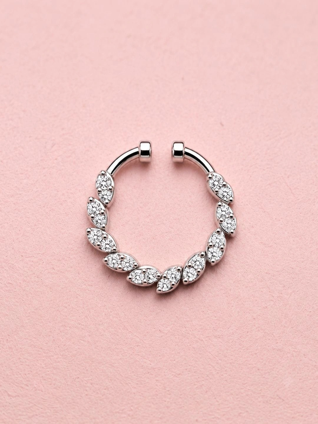 ADIVA Silver-Plated White AD Stone Septum Nose Ring