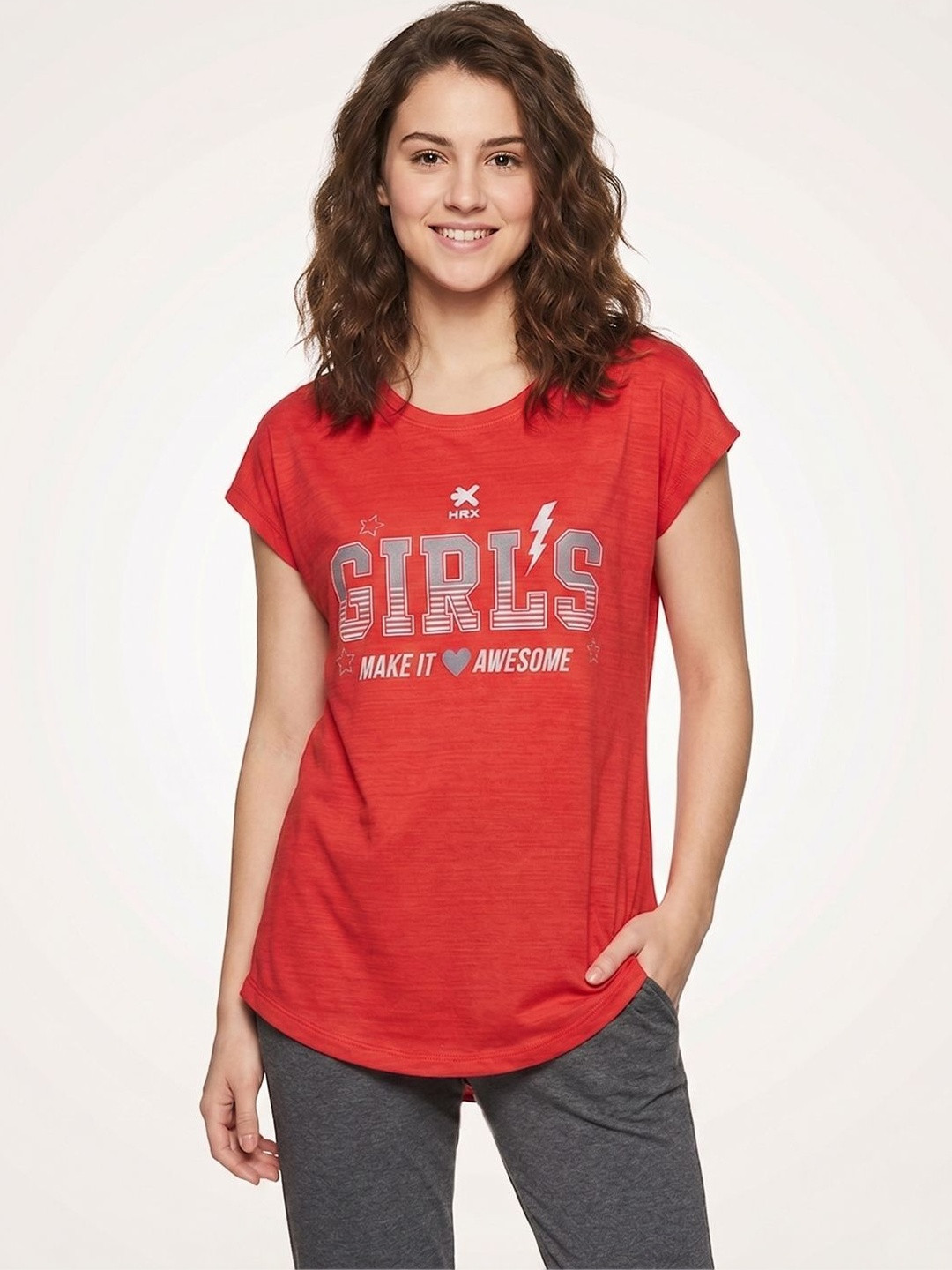 HRX by Hrithik Roshan Printed Round Neck Short Sleeves Top
