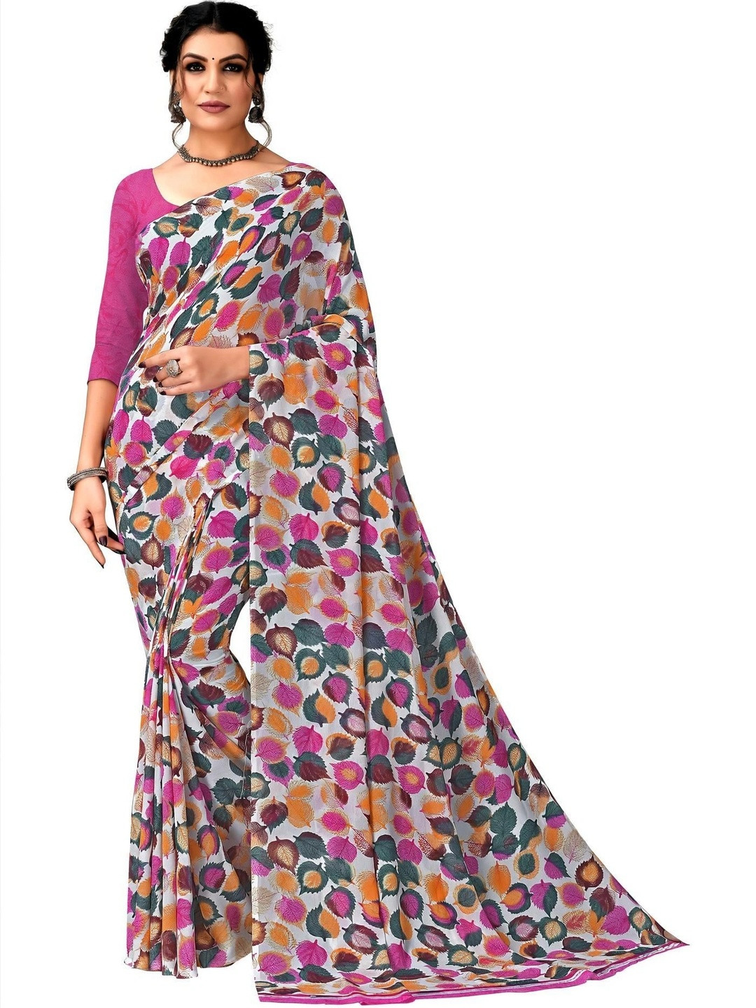 KANURIKAA Floral Pure Georgette Bandhani Saree