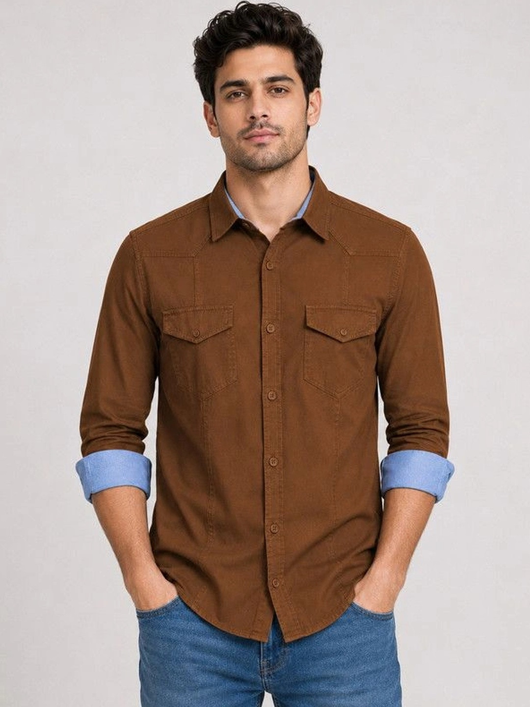FRANKSHIRT Men Cargo Cotton Casual Shirt