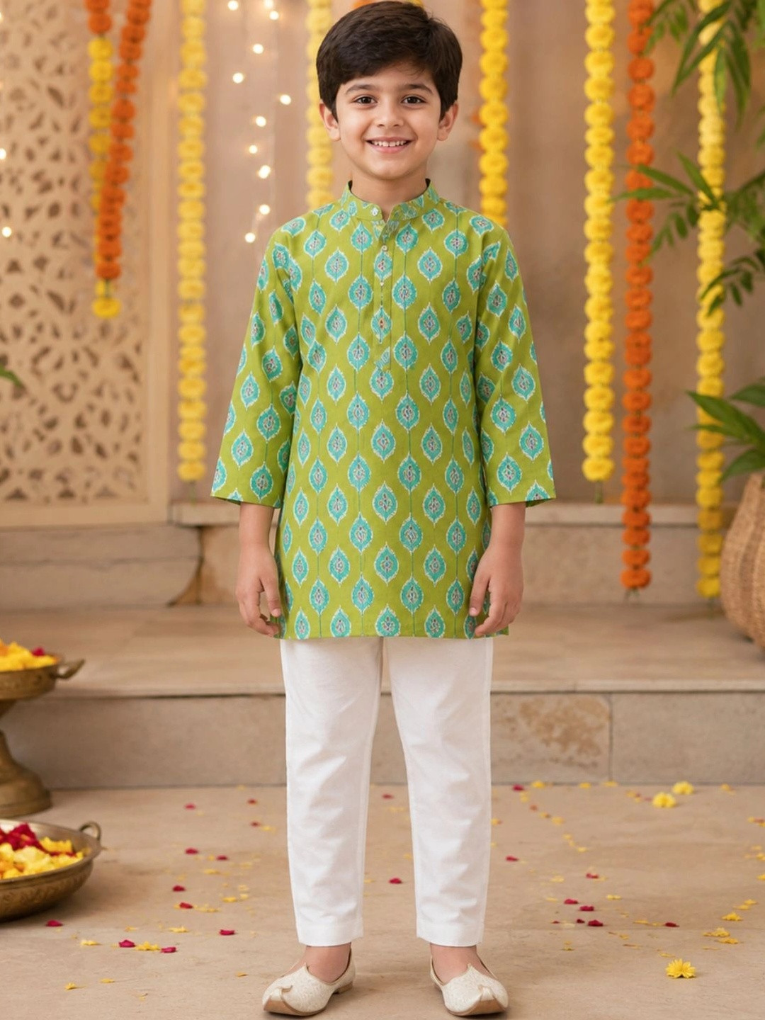 The Magic Wand Boys Ethnic Motifs Printed Regular Pure Cotton Kurta with Pyjamas