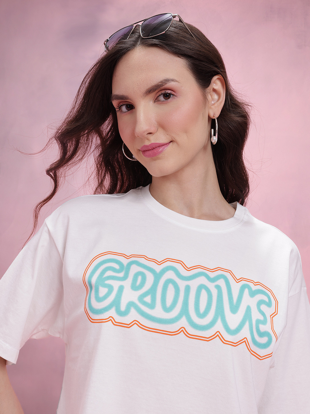 DressBerry Typography Print Drop-Shoulder Sleeves Pure Cotton Relaxed Fit T-shirt