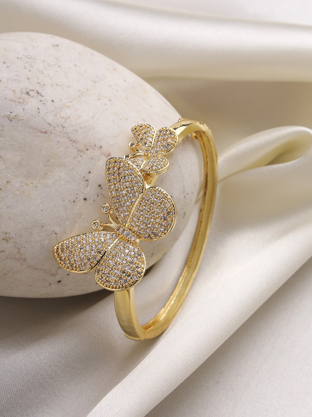 DressBerry Gold-Toned American Diamond Gold-Plated Cuff Bracelet