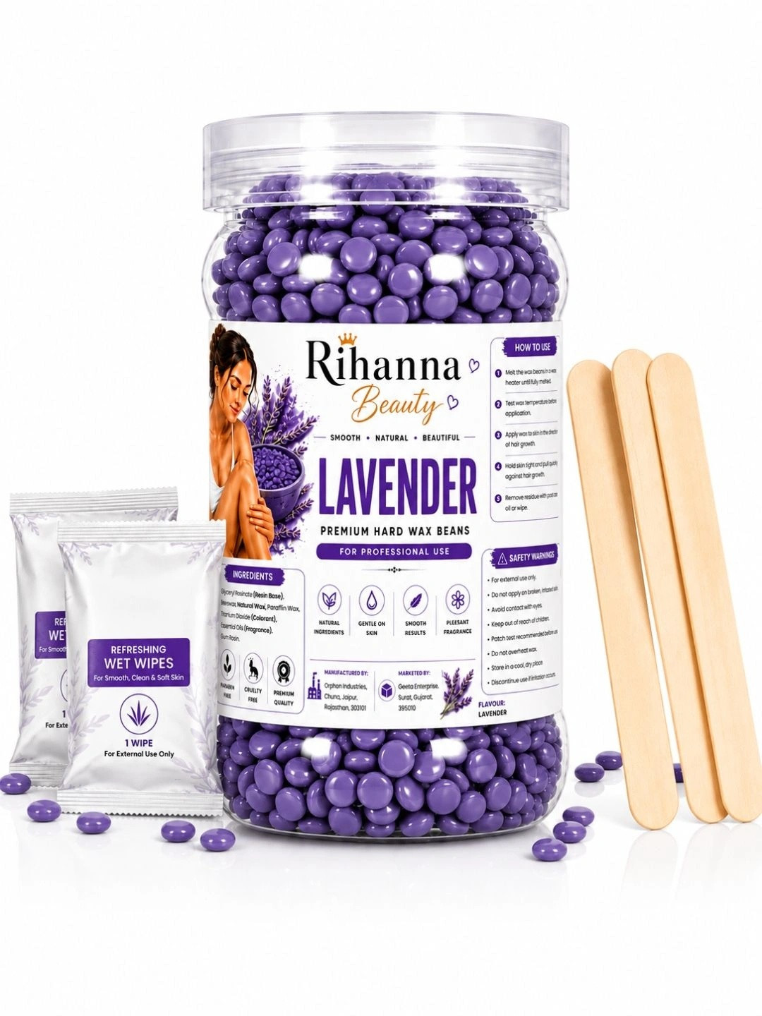 RIHANNA BEAUTY Lavender Hard Wax Beans for Stripless Hair Removal - Soft- Calm Skin - 1kg