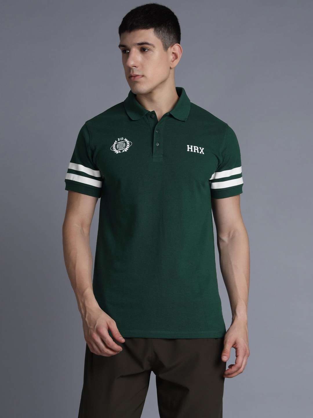 HRX by Hrithik Roshan Men Solid Polo Collar Cotton T-shirt