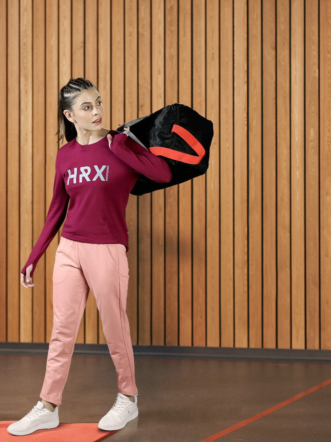 HRX by Hrithik Roshan Women Lifestyle Maroon Rapid Dry Typography Printed T-shirt