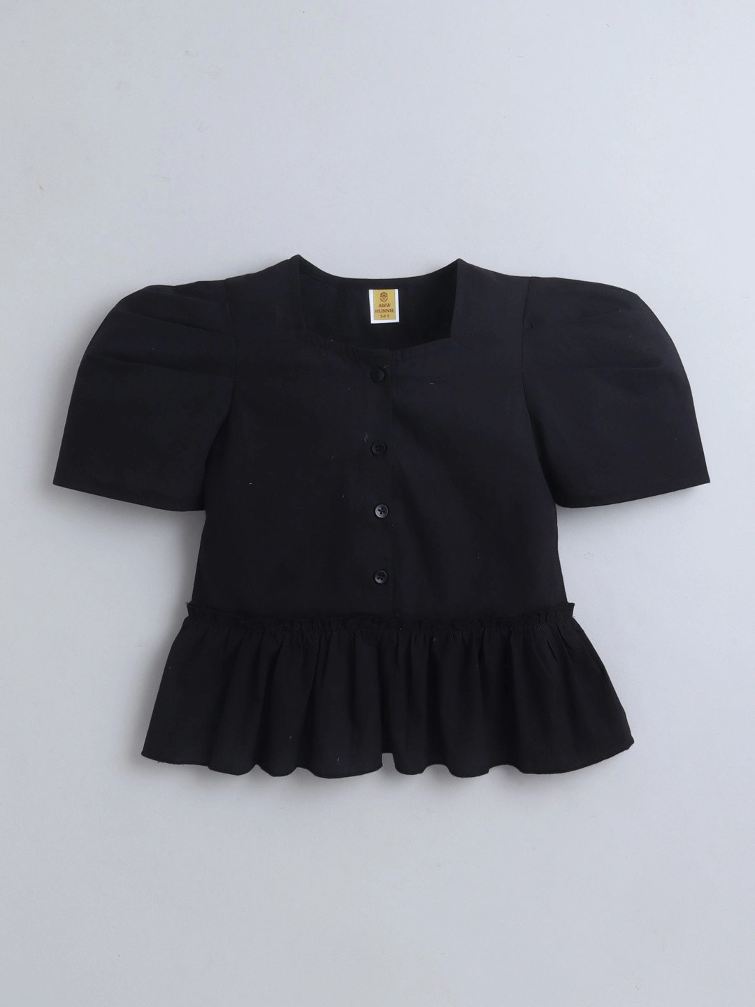 AWW HUNNIE Puff Sleeve Cotton Blend Peplum Top