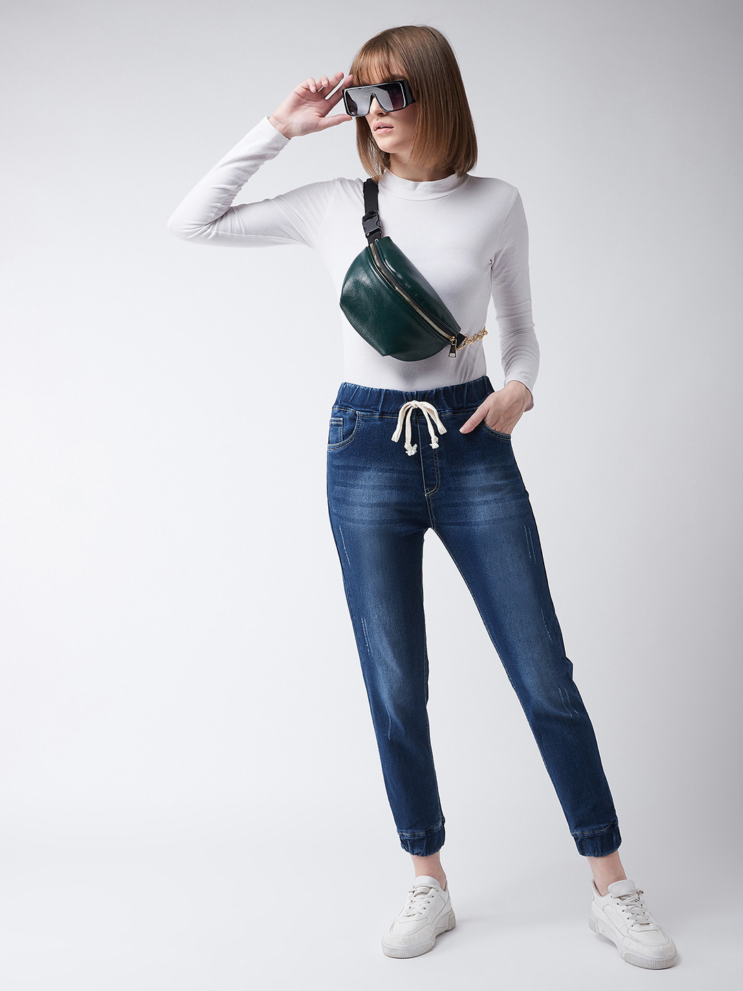 DressBerry Women Navy Blue Jogger Stretchable Jeans