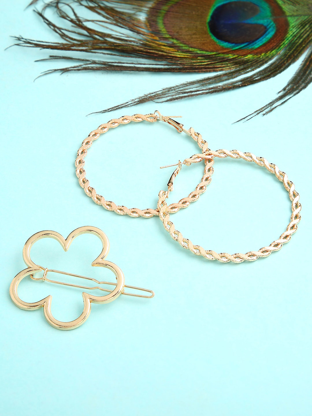 DressBerry Gold-Toned Contemporary Hoop Earrings With Hair Clip