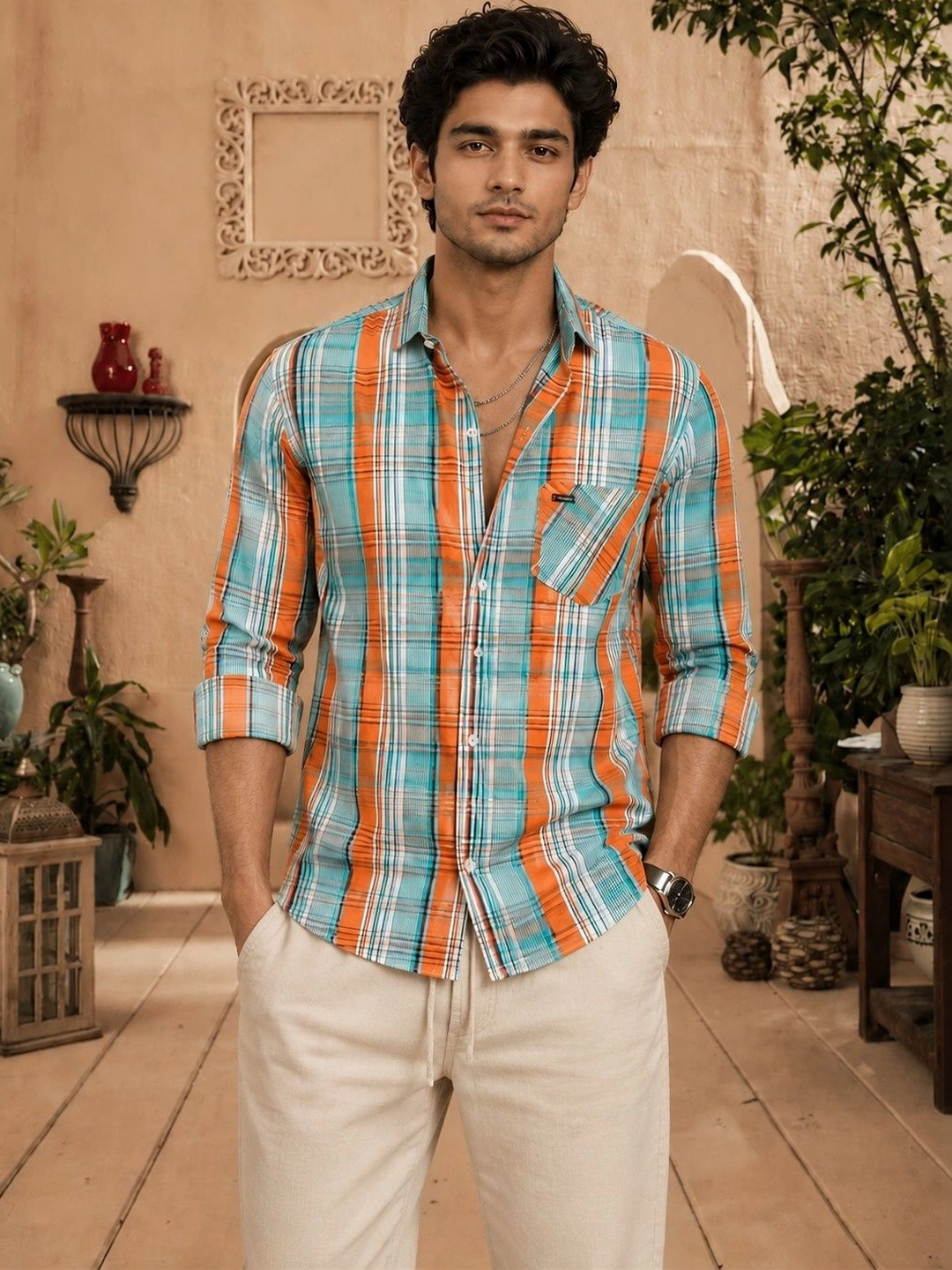 Moda Rapido X Tanip Men Tartan Checks Checked Casual Shirt