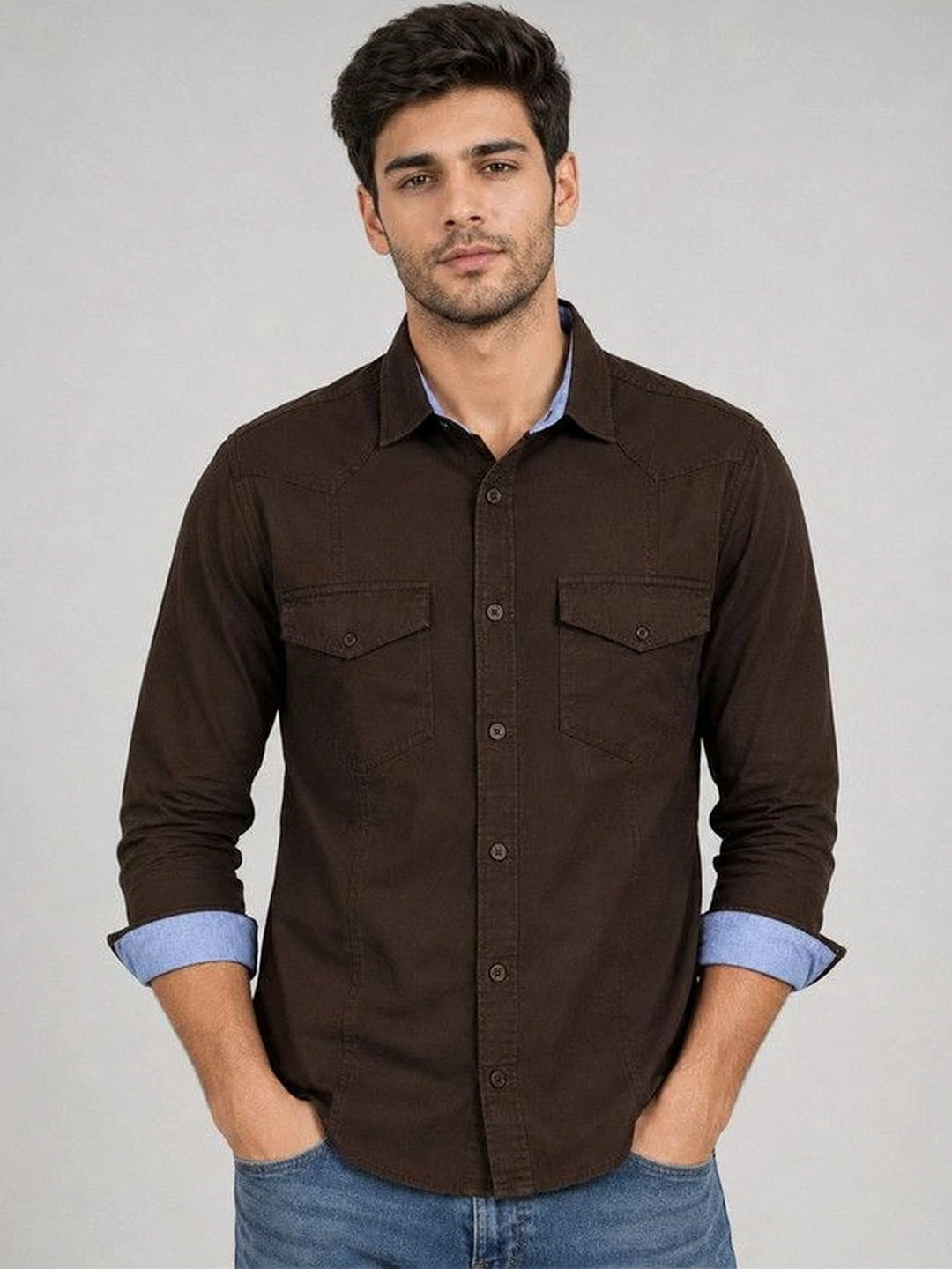 FRANKSHIRT Men Cargo Cotton Casual Shirt