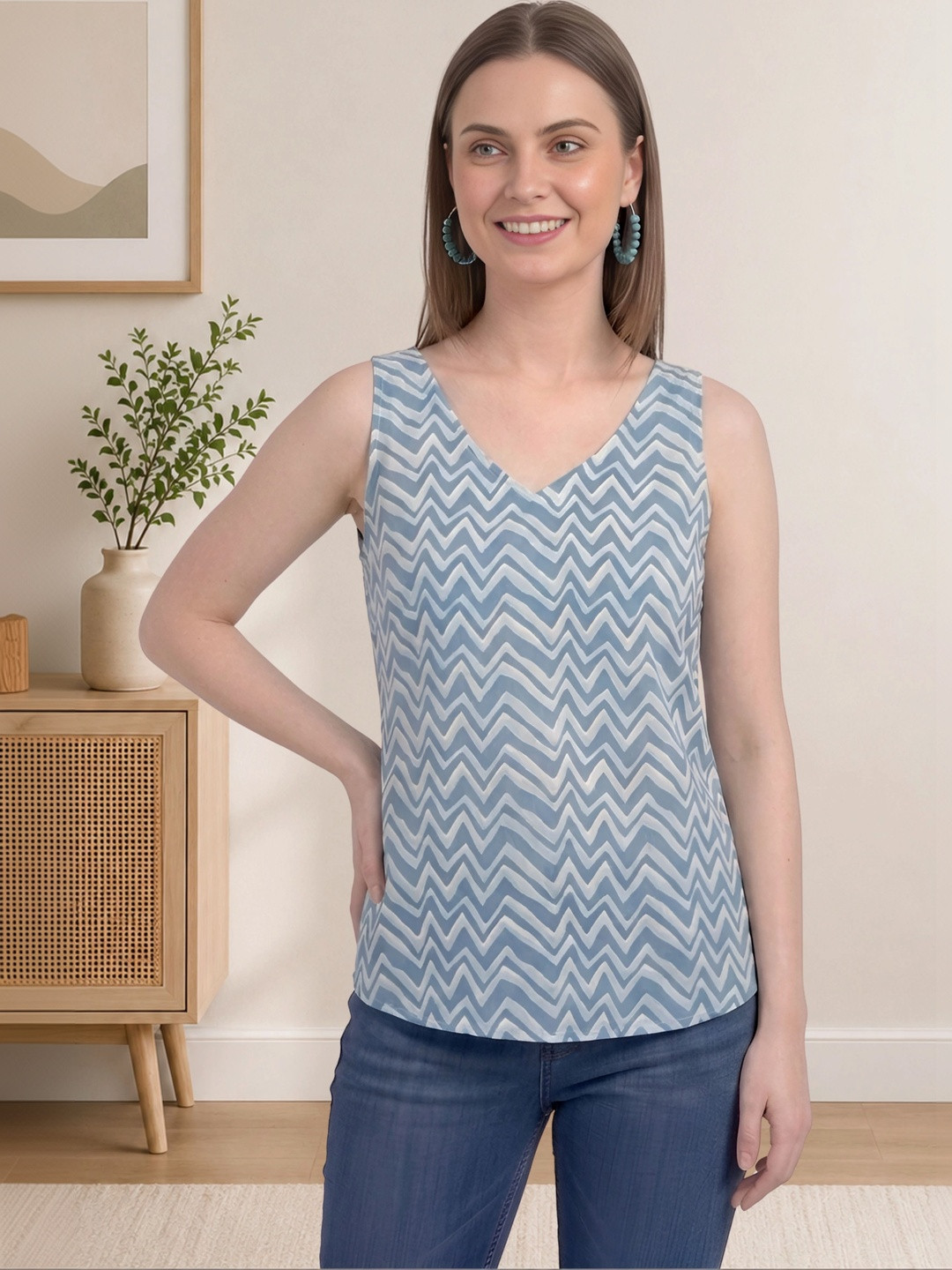 myplusfashion Geometric Print Top