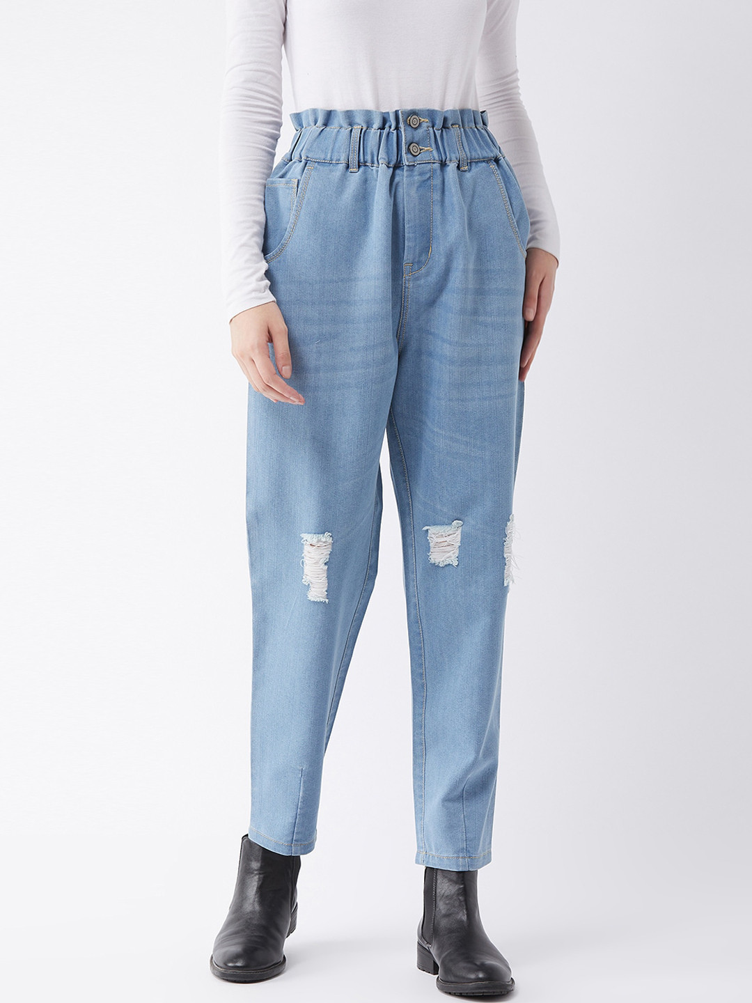 DressBerry Women Mom Fit High Rise Mildly Distressed Stretchable Jeans