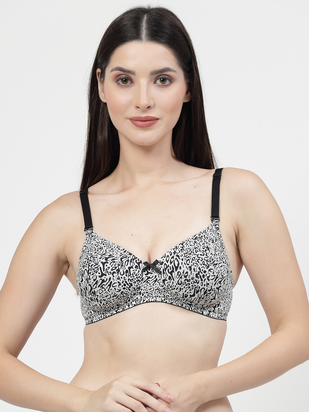 DressBerry White Abstract Printed Padded T-shirt Bra with All Day Comfort