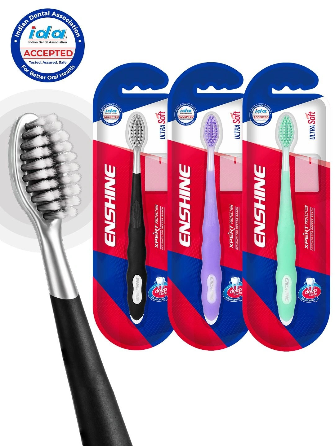 ENSHINE XPERT Set Of 3 Ultra-Soft Double-Tapered Bristles Toothbrushes