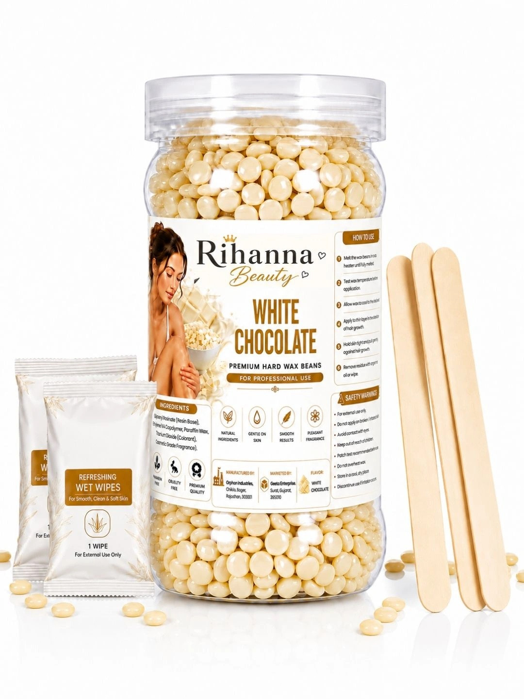 RIHANNA BEAUTY White Chocolate Wax Beans for Stripless Hair Removal Face - Body Care- 300g