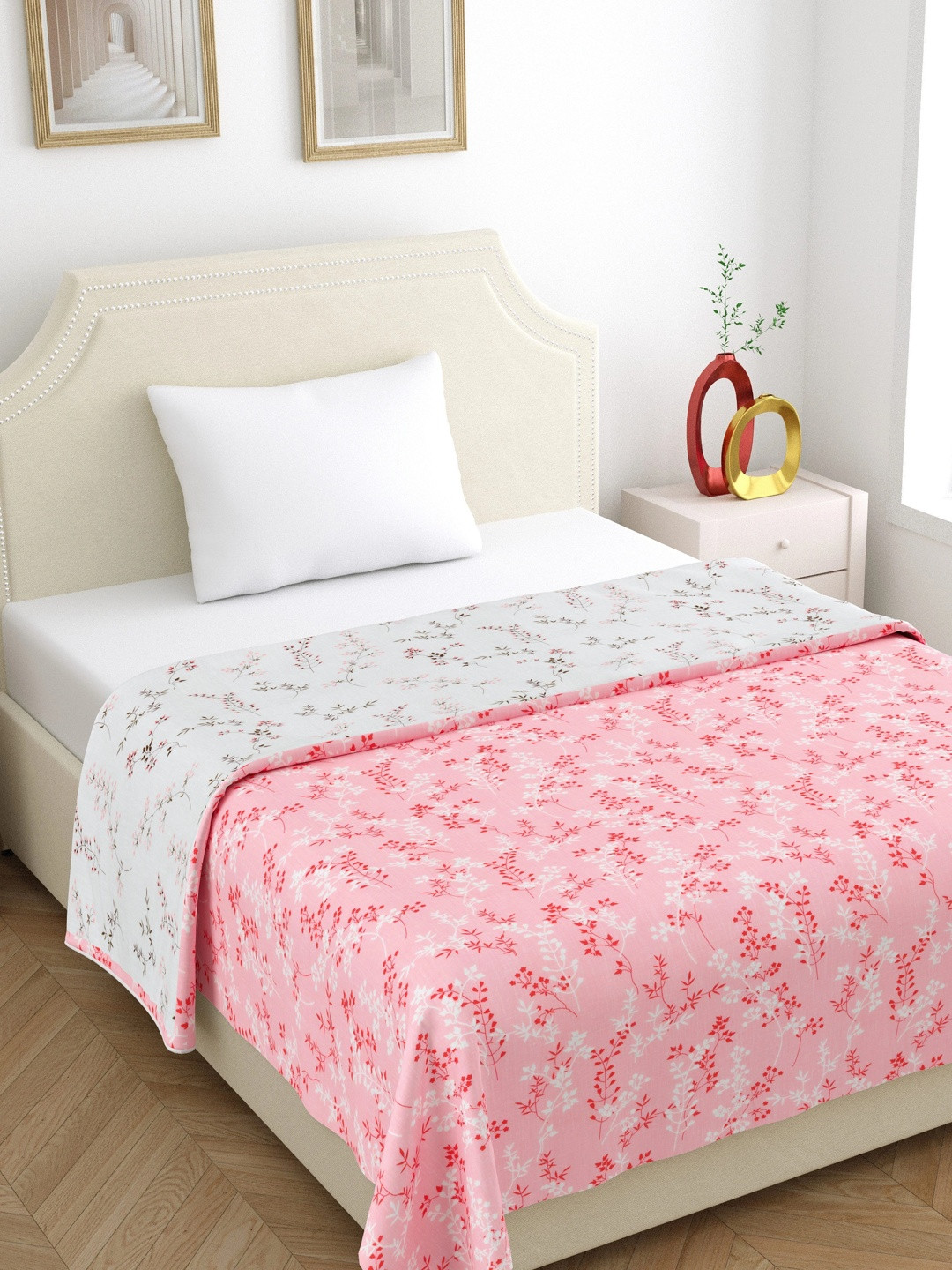 Home Ecstasy Pink Floral AC Room 210 GSM Single Dohar