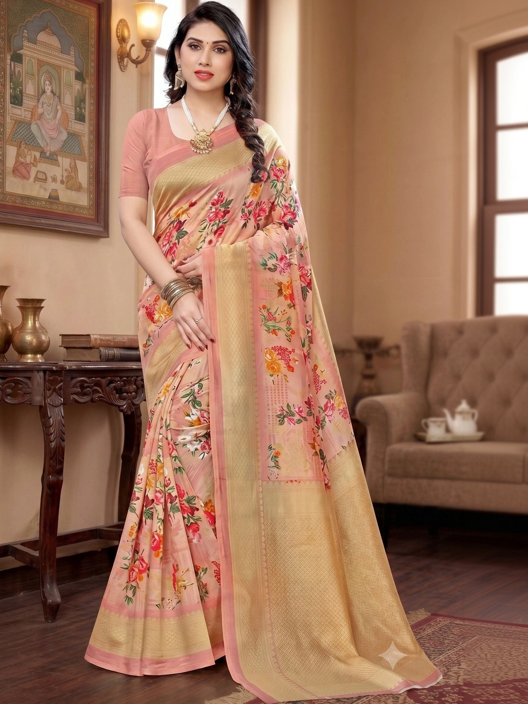 KANURIKAA Floral Art Silk Banarasi Saree
