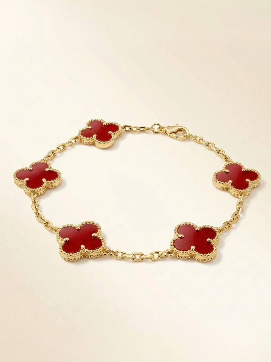 JYARSH Women Gold Plated Anti-Tarnish Stainless Steel Red Clover Bracelet