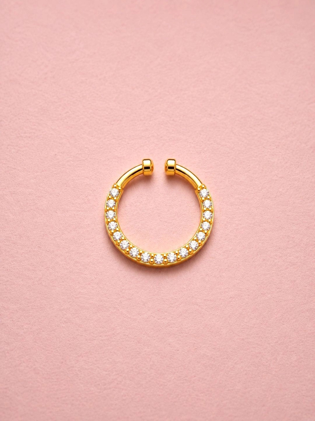ADIVA Gold-Plated Classic Round White AD Stone Septum Nose Ring