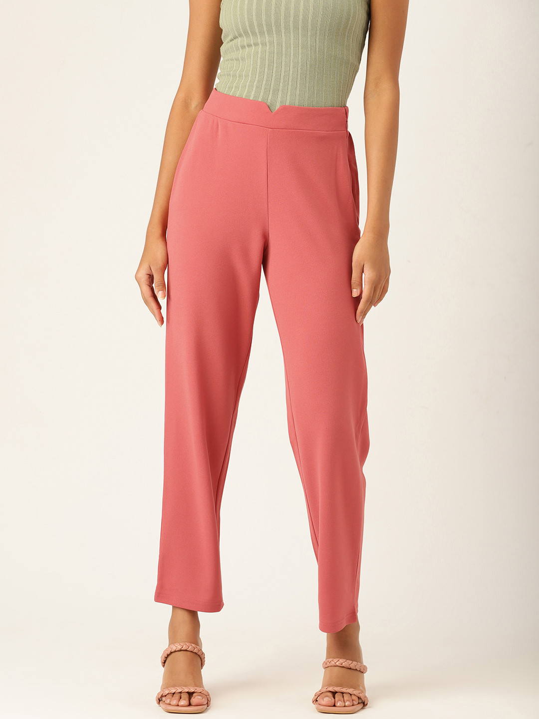 DressBerry Women Dusty Pink Solid Trousers