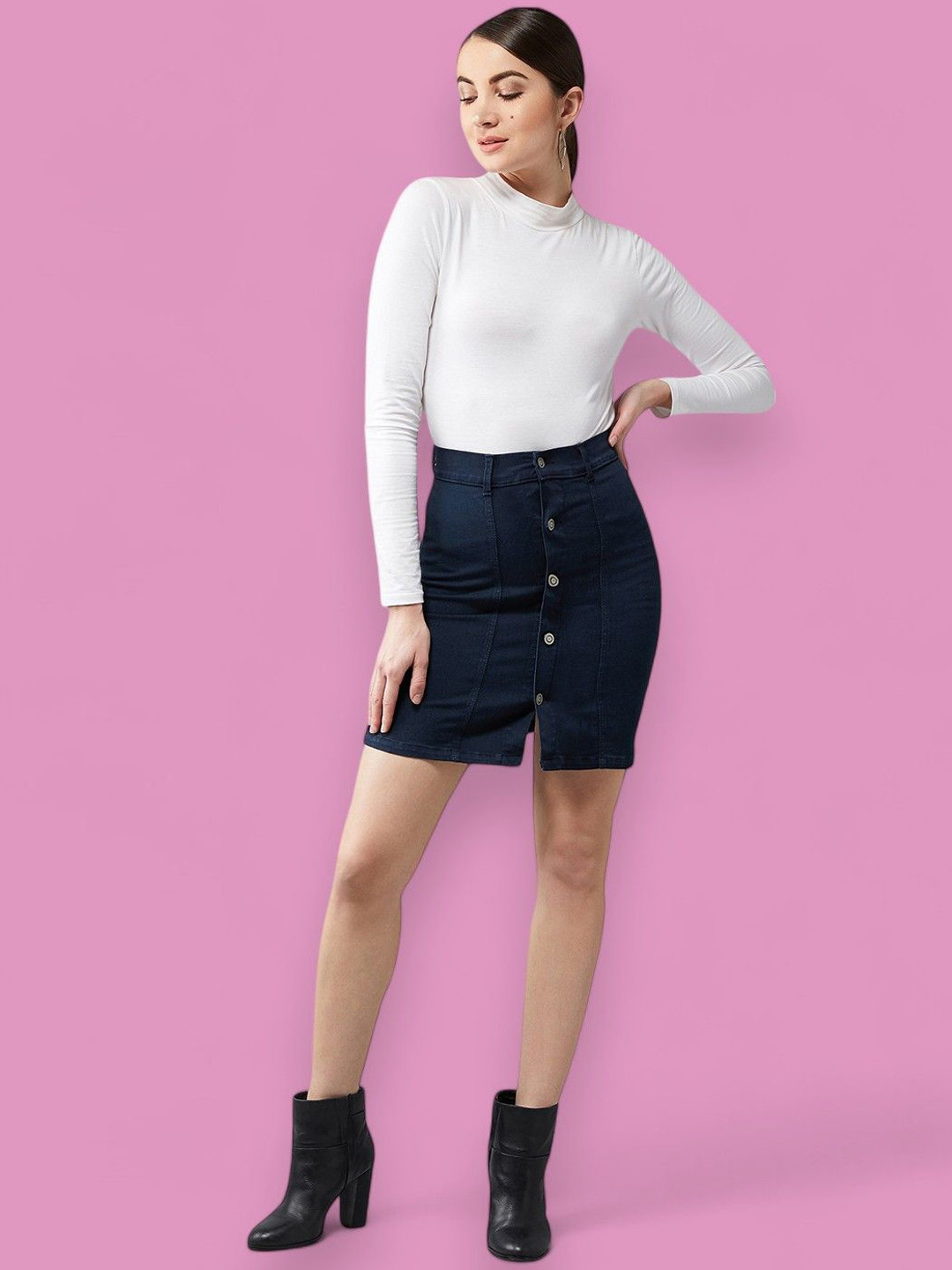 DressBerry Women Above Knee-Length Stretchable A-line Mini Denim Skirt
