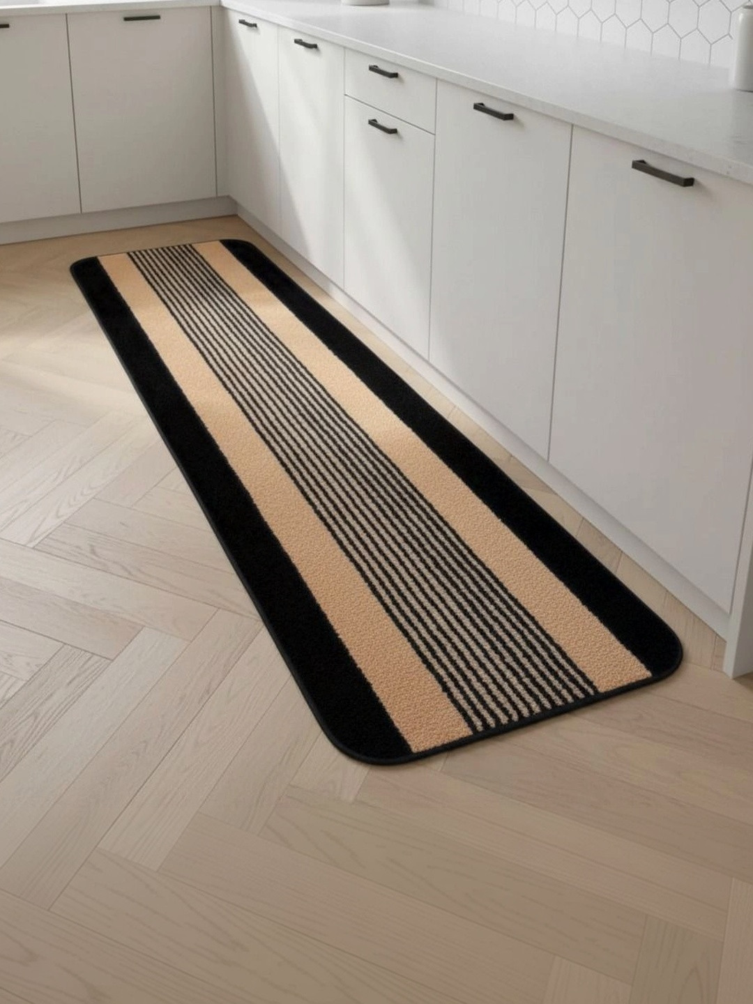 VIKCLIQUE Black & Beige Striped Floor Runners
