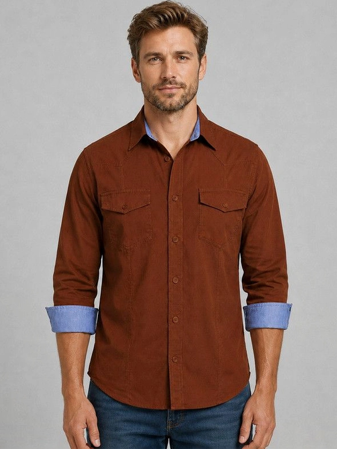 FRANKSHIRT Men Cargo Cotton Casual Shirt