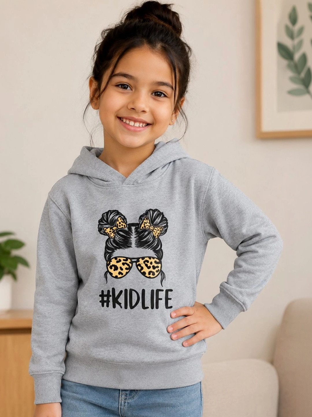 KEESOR Girls Printed Regular Fit Hooded Long Sleeve Sweatshirt