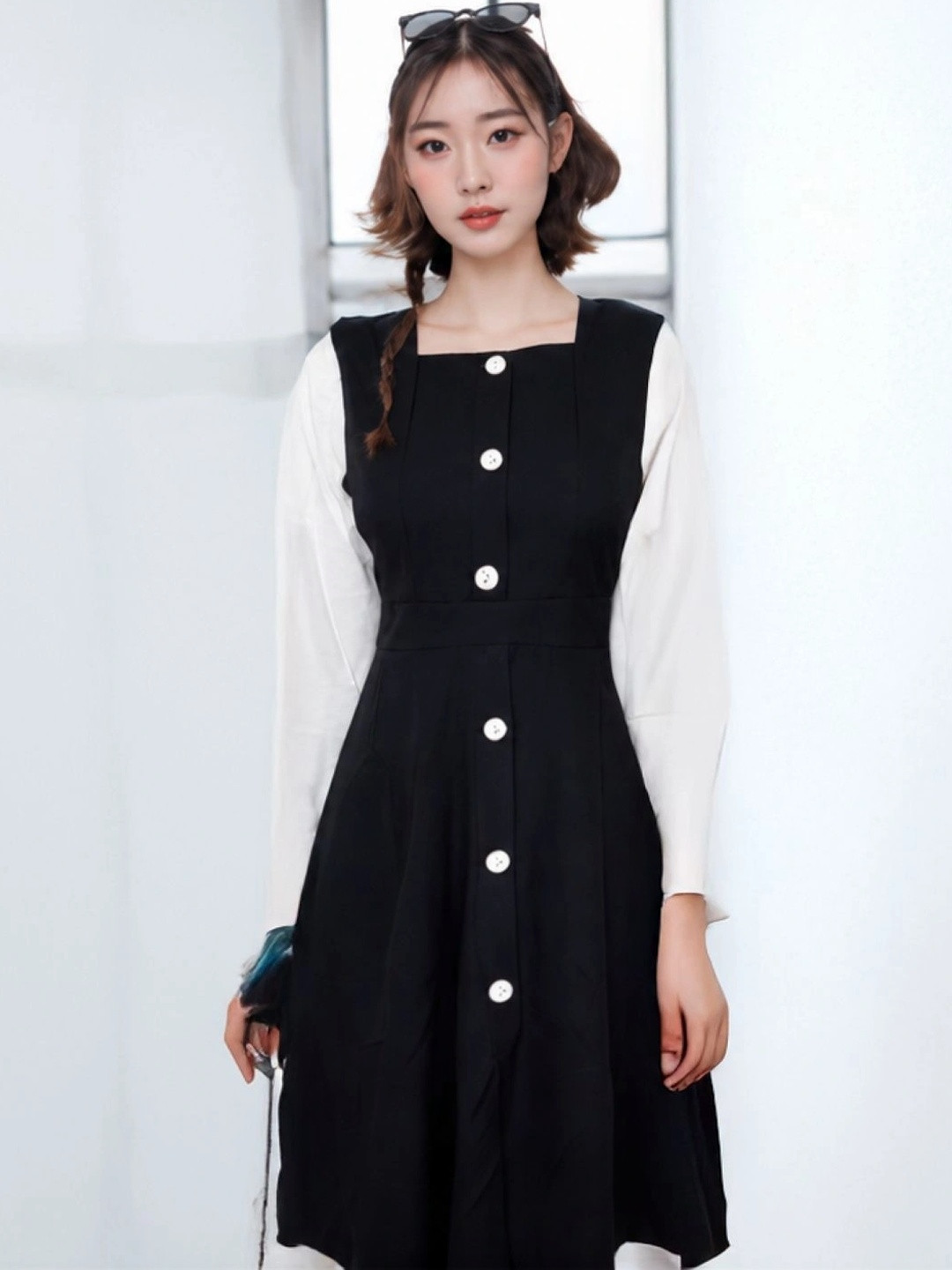 KPOP Colourblocked A-Line Midi Dress