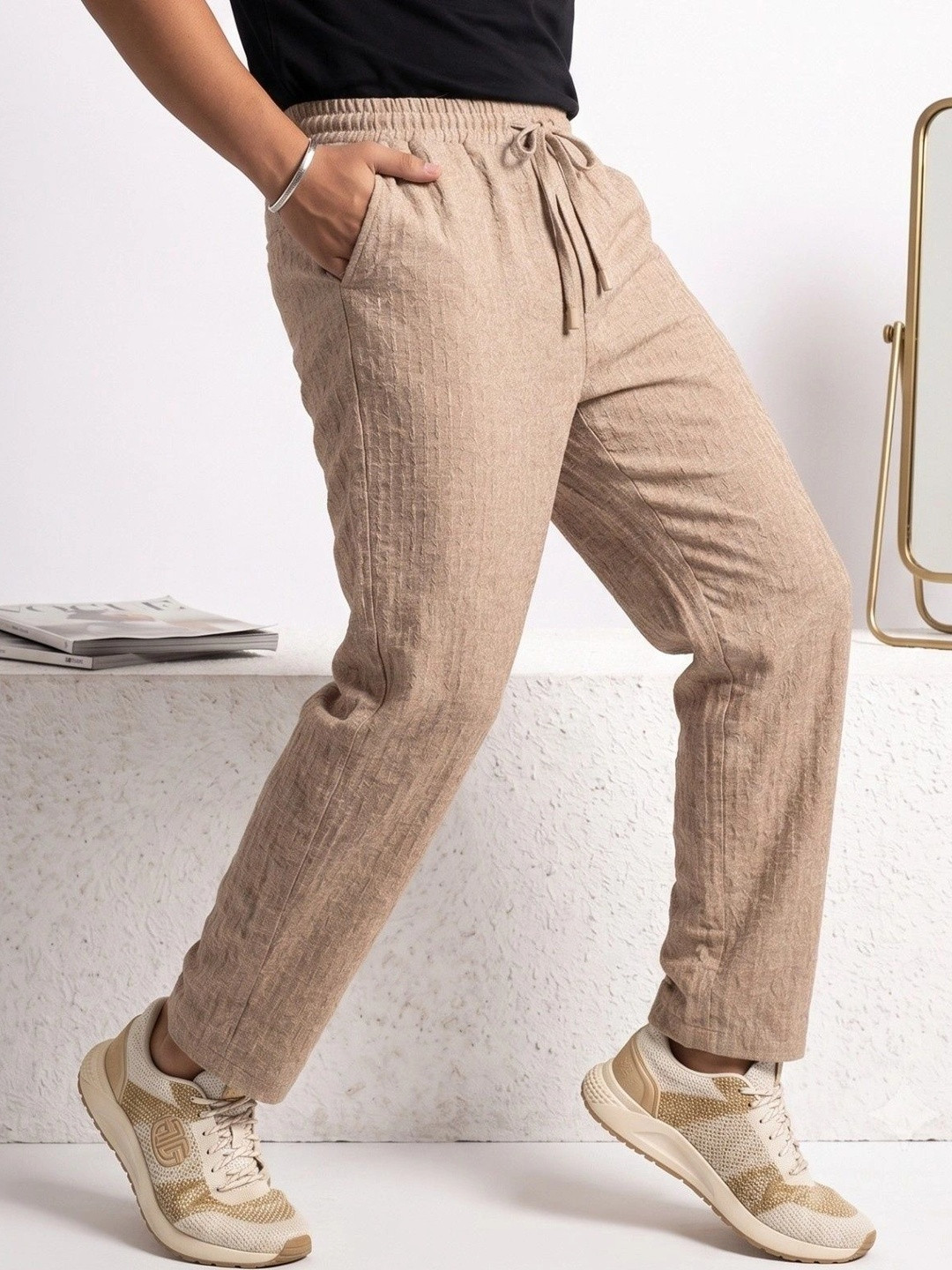 UNOseven Boys Self Design Relaxed Straight Fit Pants