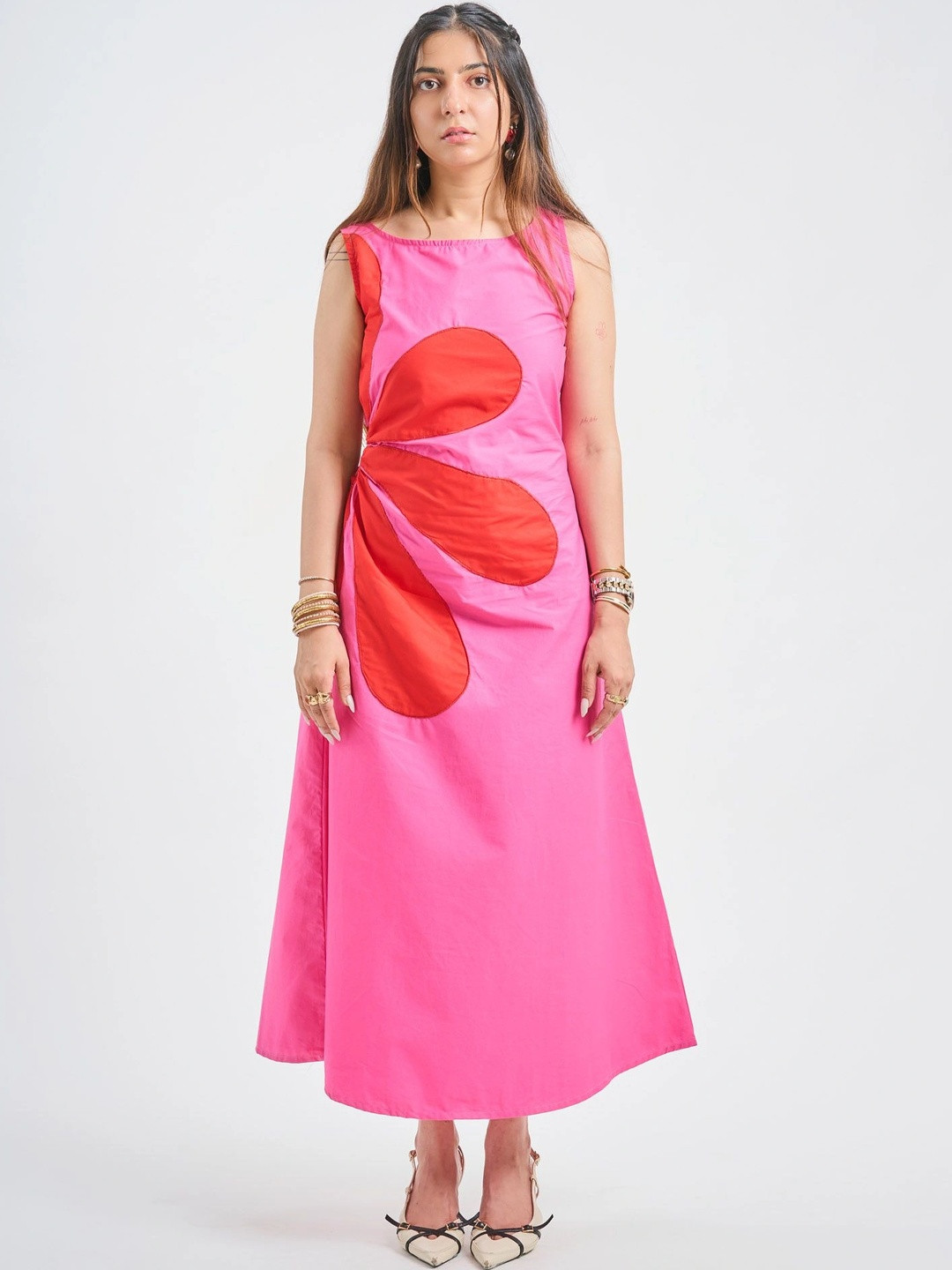 TBFO Colourblocked A-Line Midi Dress