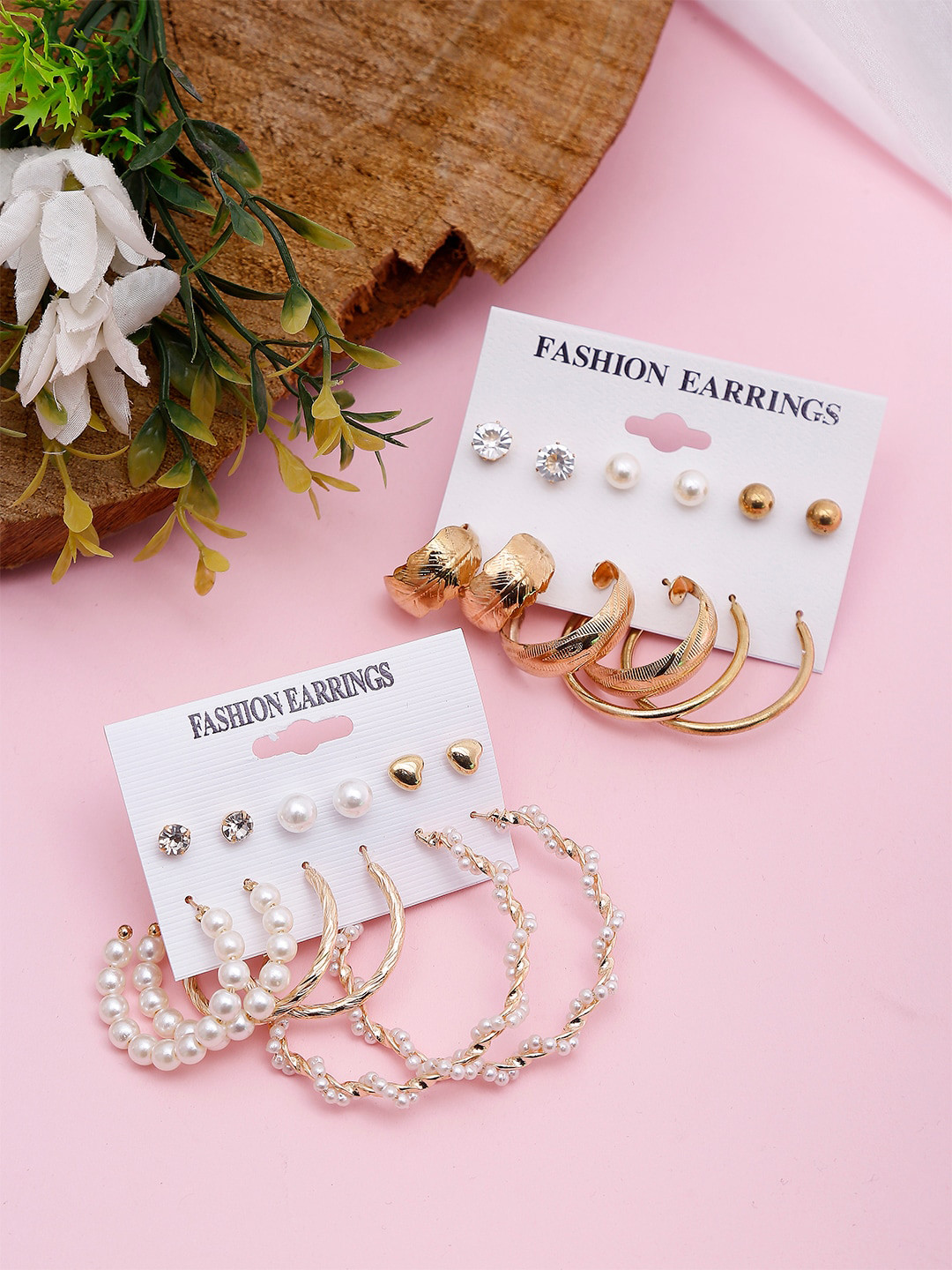 DressBerry Set Of 12 Gold-Plated Contemporary Studs Earrings
