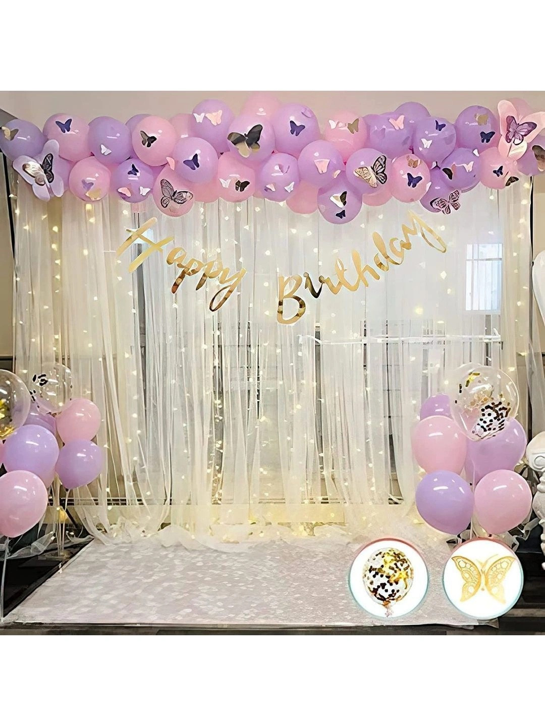 ZAMBOOREE 55-Pcs Pink & Purple Birthday Decoration Kit