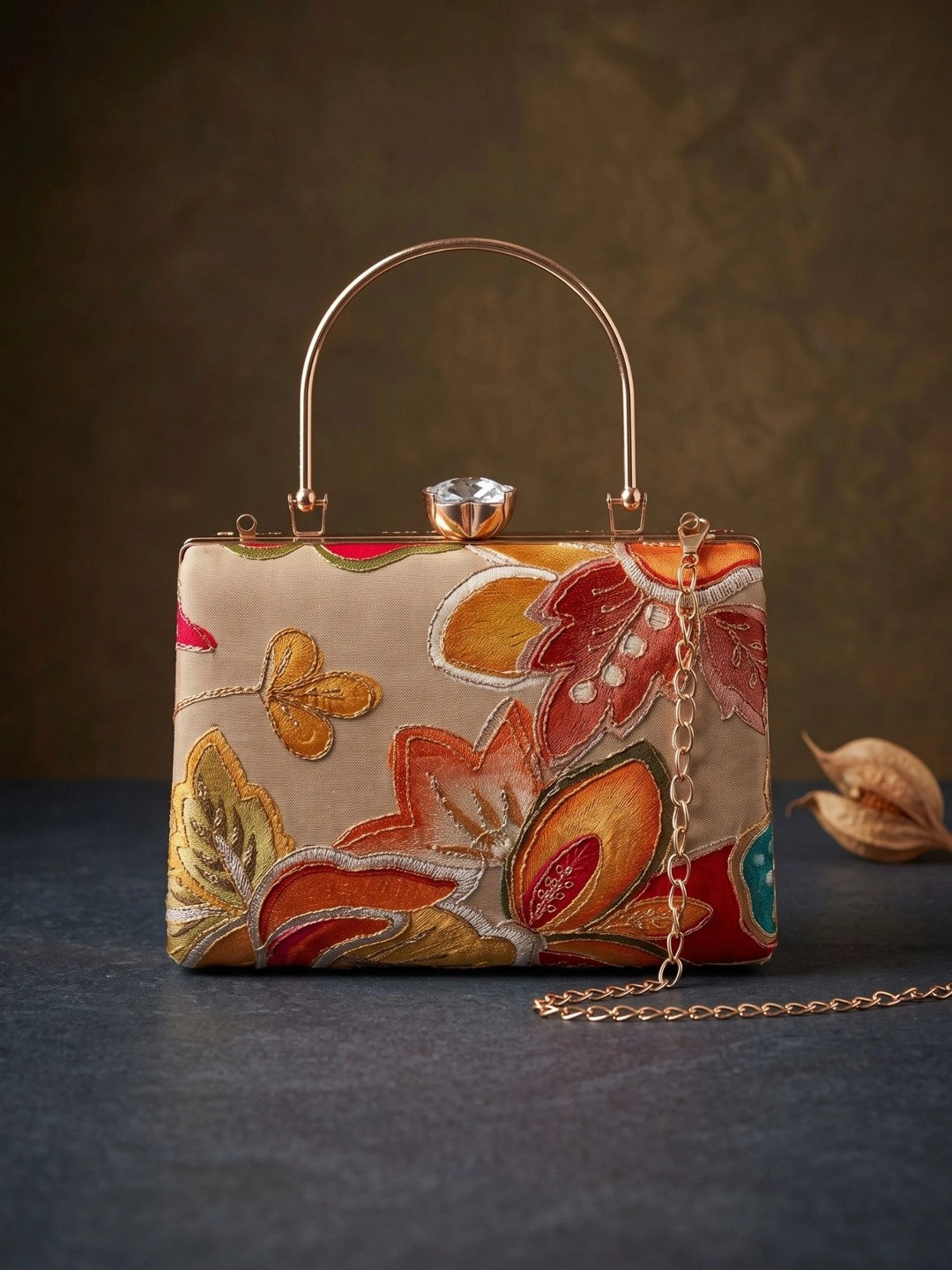 OSTY Embroidered Embellished Box Clutch