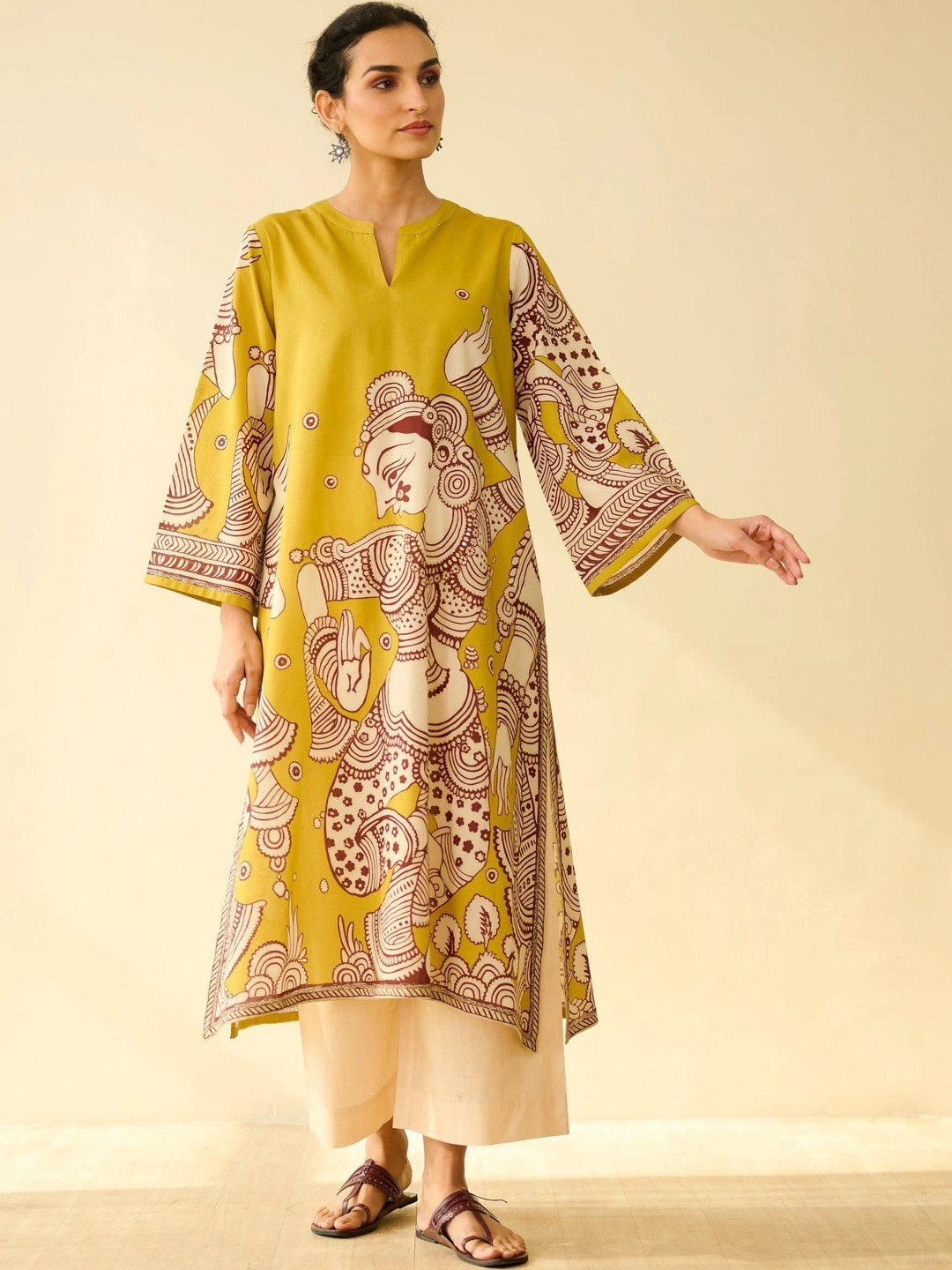 Rustorange Ethnic Motifs Printed Block Print Mulmul Cotton Kurta