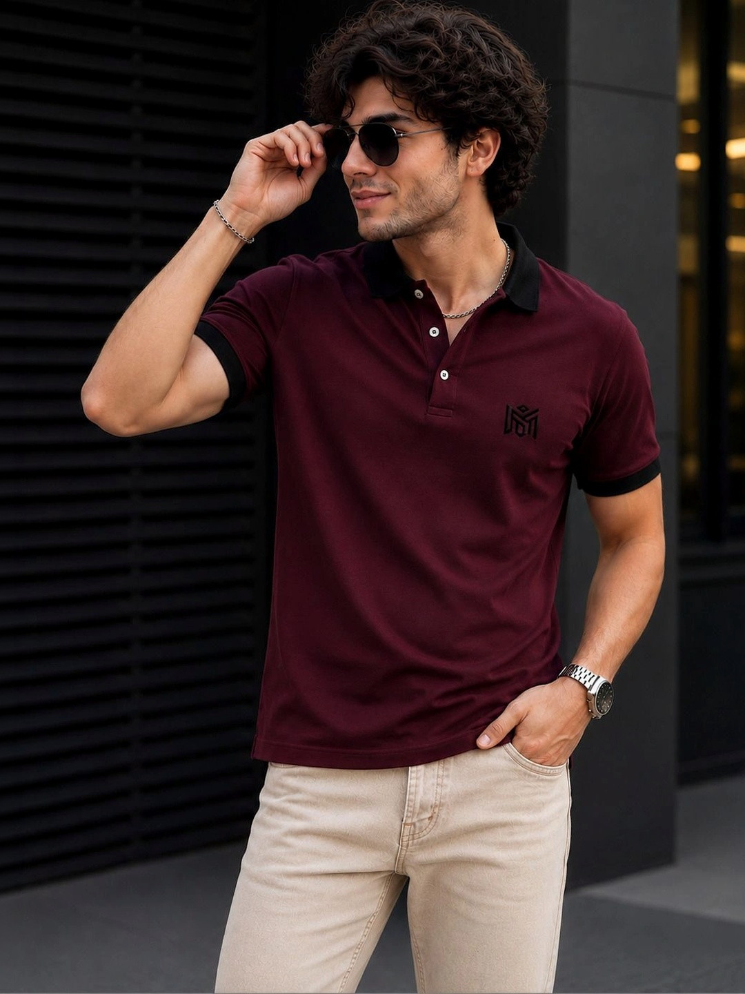 ZILCON Men Brand Logo Polo Collar T-shirt