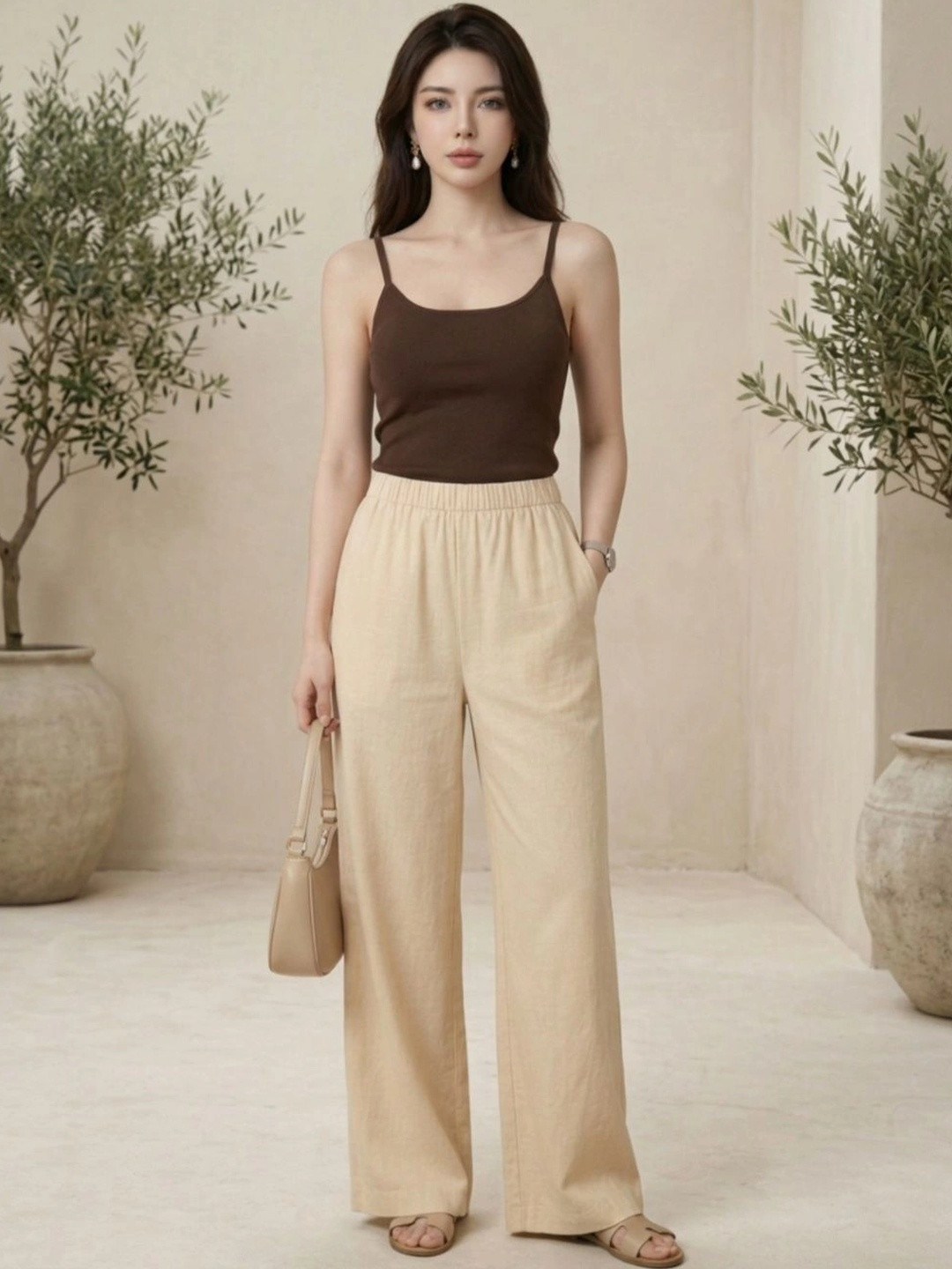 Istyle Can Women Relaxed High-Rise Easy Wash Trousers