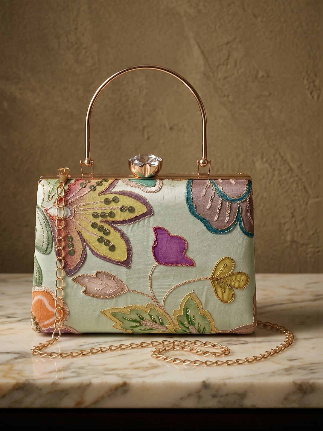 OSTY Embroidered Embellished Box Clutch