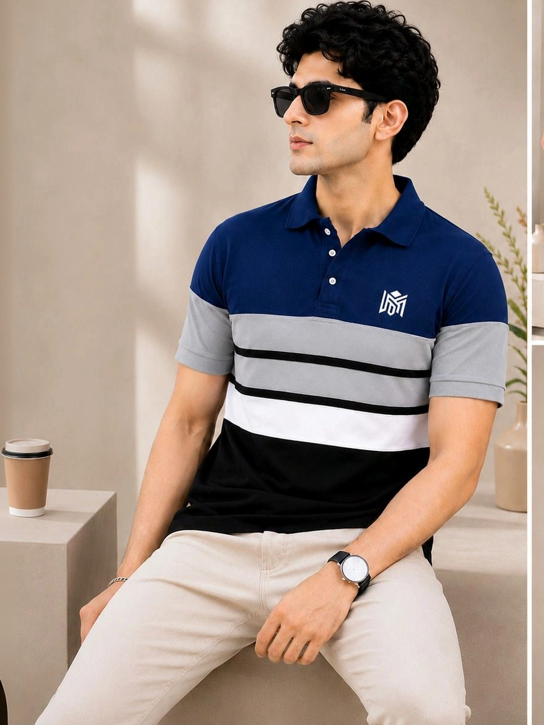 Lolark Men Colourblocked Polo Collar T-shirt