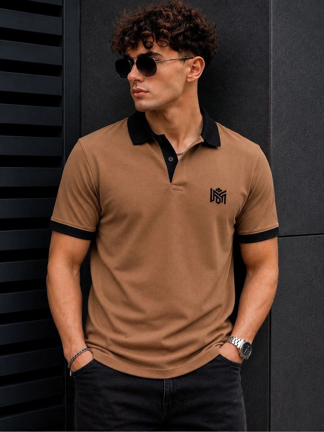 ZILCON Men Brand Logo Colourblocked Polo Collar T-shirt
