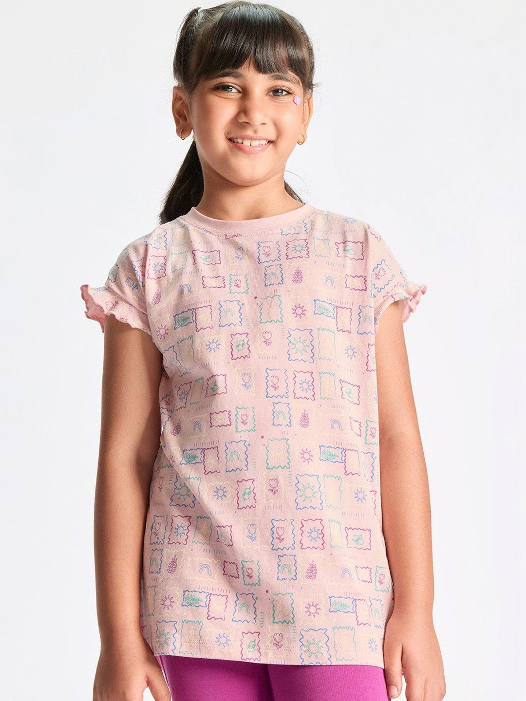 Dotokids Girls Print Flutter Sleeve Ruffles Cotton Top