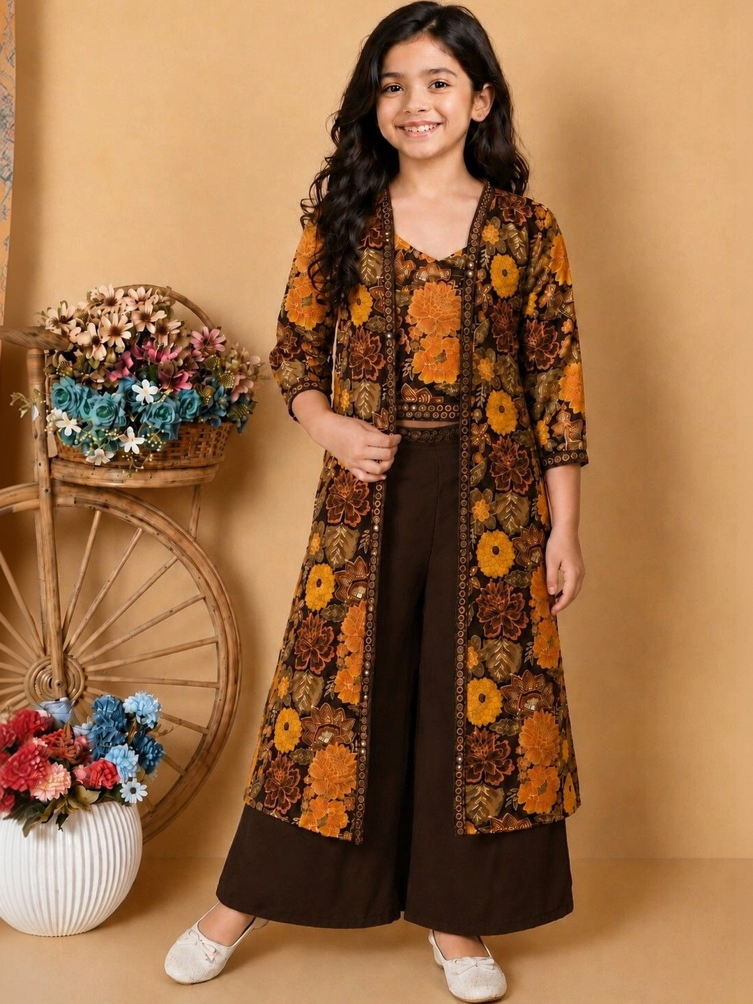 SPAMitude Girls Printed Top With Palazzos Clothing Set