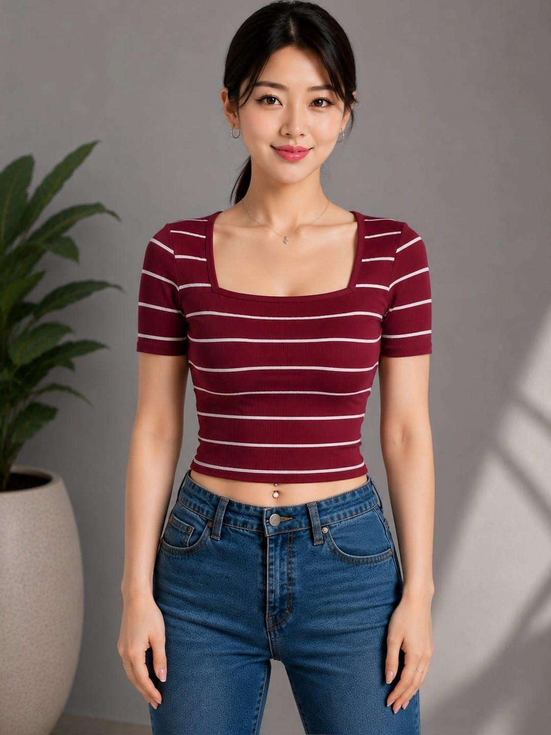 ZAROON PRODUCTION Striped Cotton Crop Top