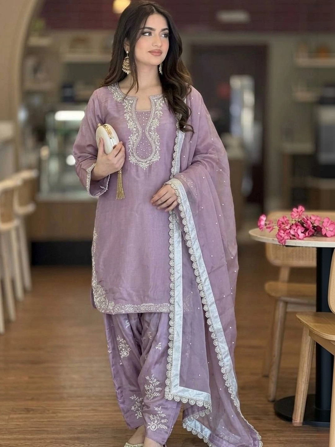 NILHARI Ethnic Motifs Embroidered Pure Silk Blend Kurti
