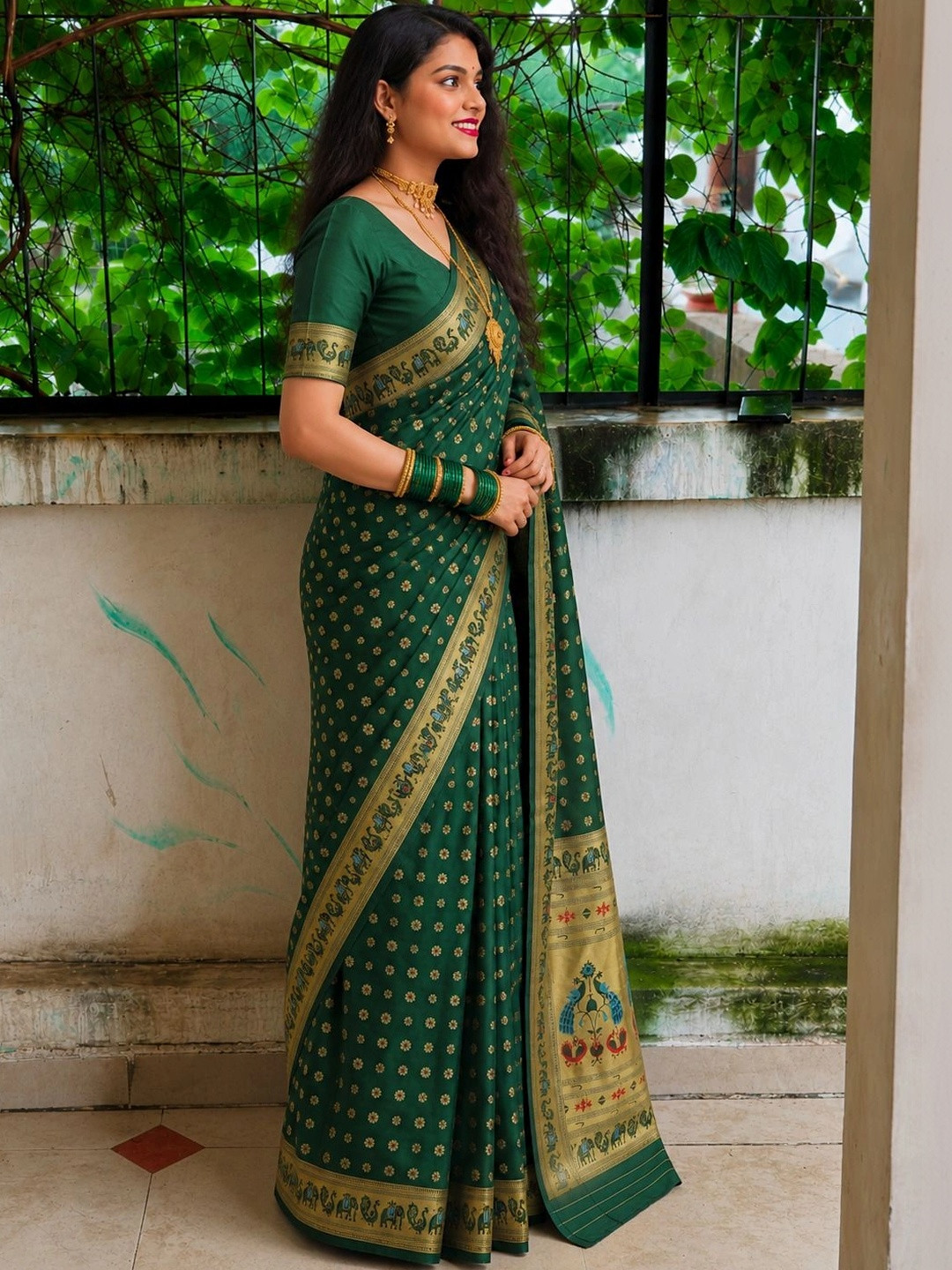 Fabbarries Woven Design Zari Silk Blend Paithani Saree