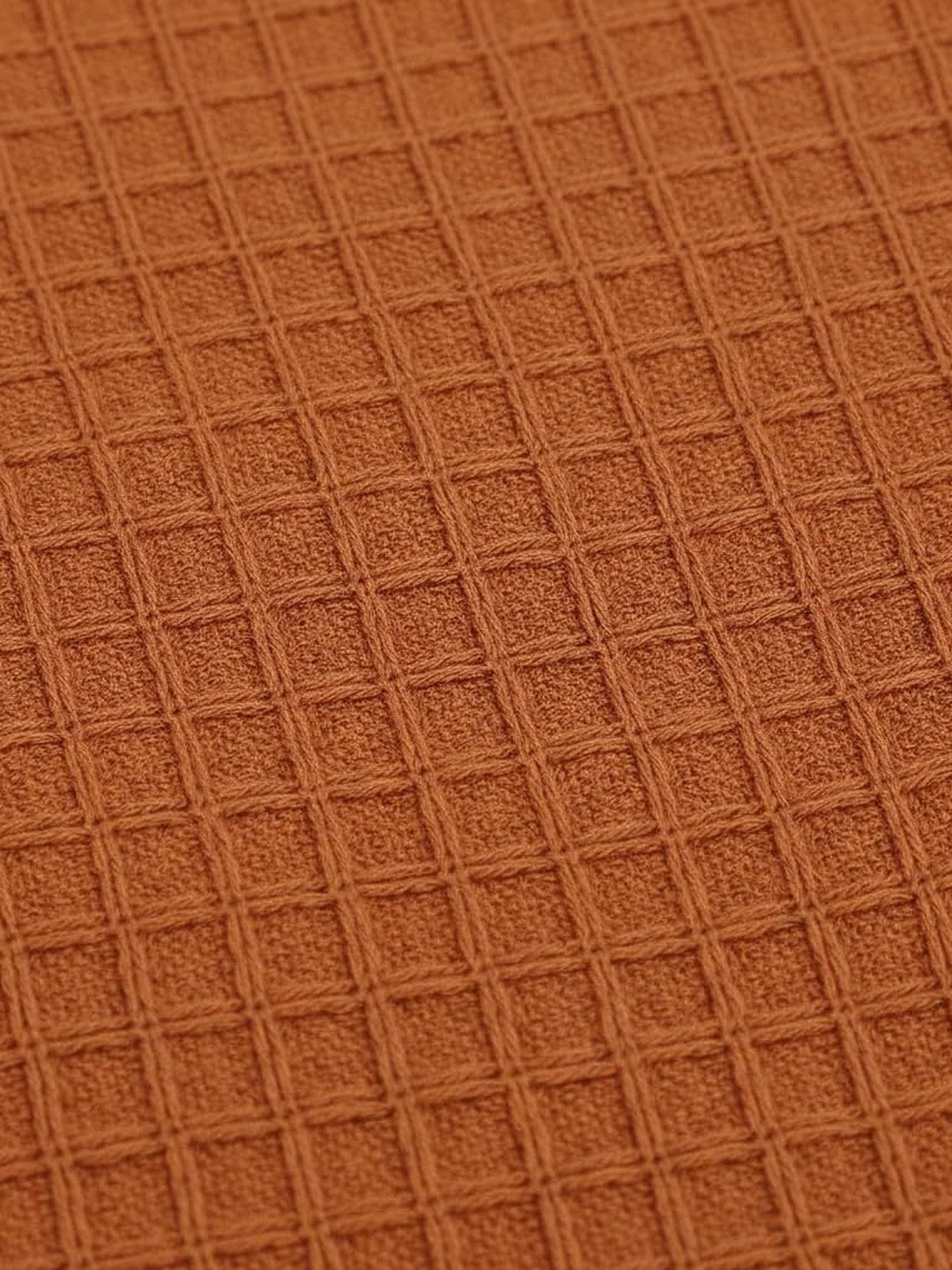 Banchmark Home Furnishings Tan Cotton Waffle Knit & Chevron Pattern Throw with Fringes