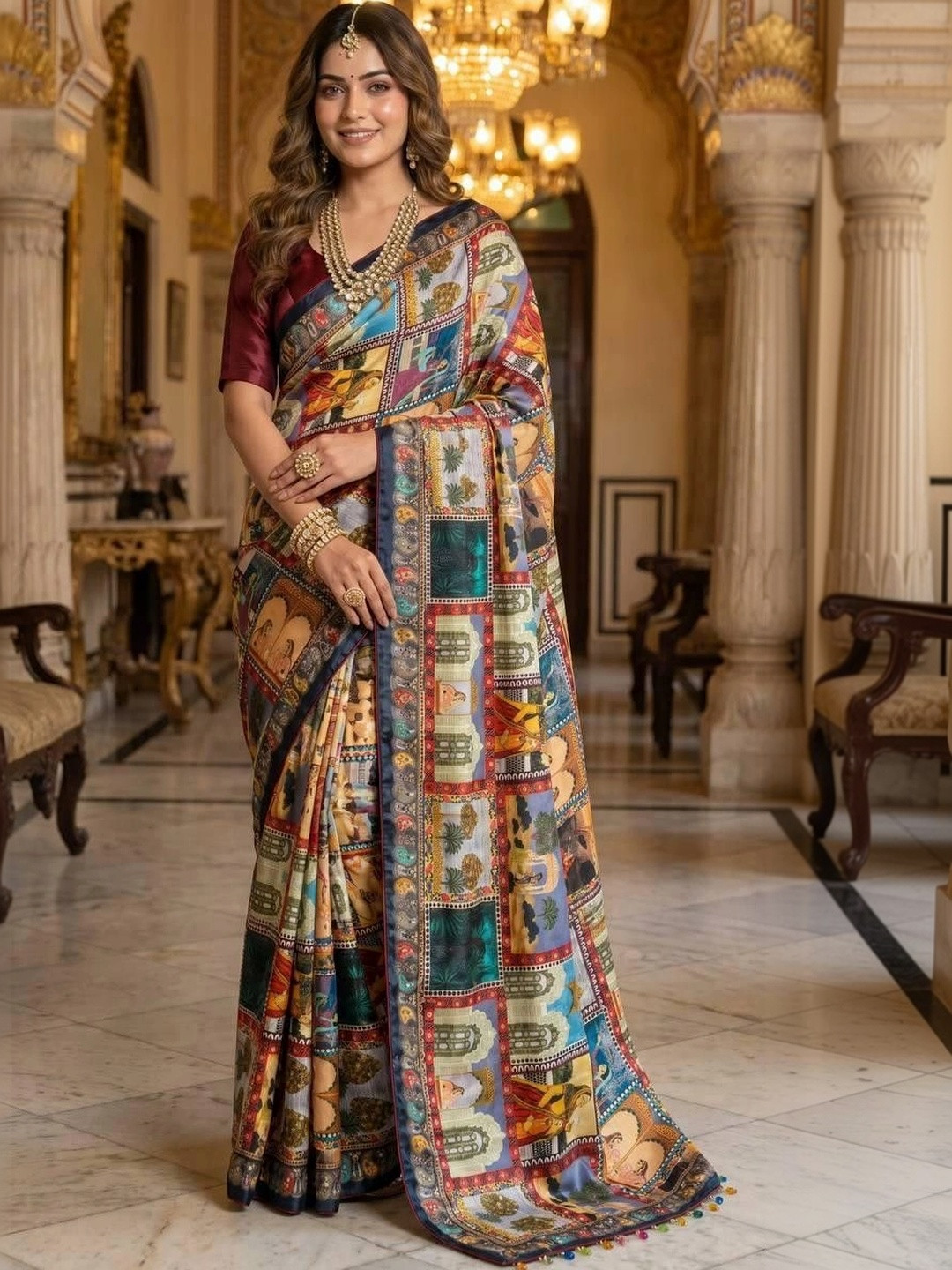 DJV Fashion Mirror Work Silk Blend Saree